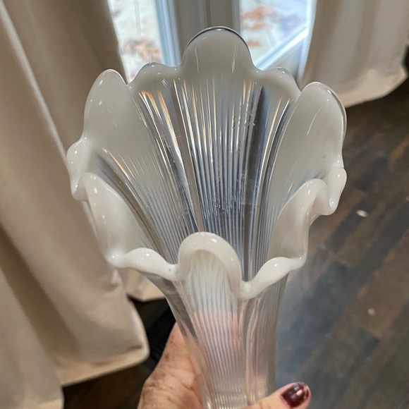 Vintage Clear Vase Swing Fenton Clear to White 12” - Picture 2 of 3